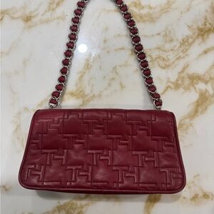 Tommy Hilfiger Burgundy Embossed Shoulder Bag